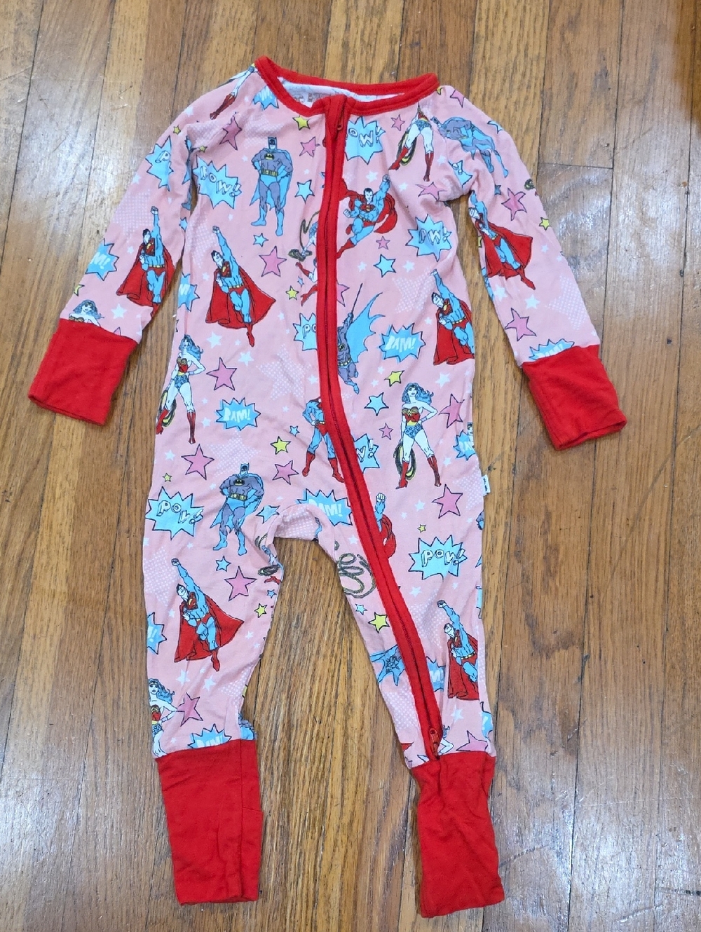 EUC Little Sleepies Justice League Pink Superhero Pajamas 6-12 Months